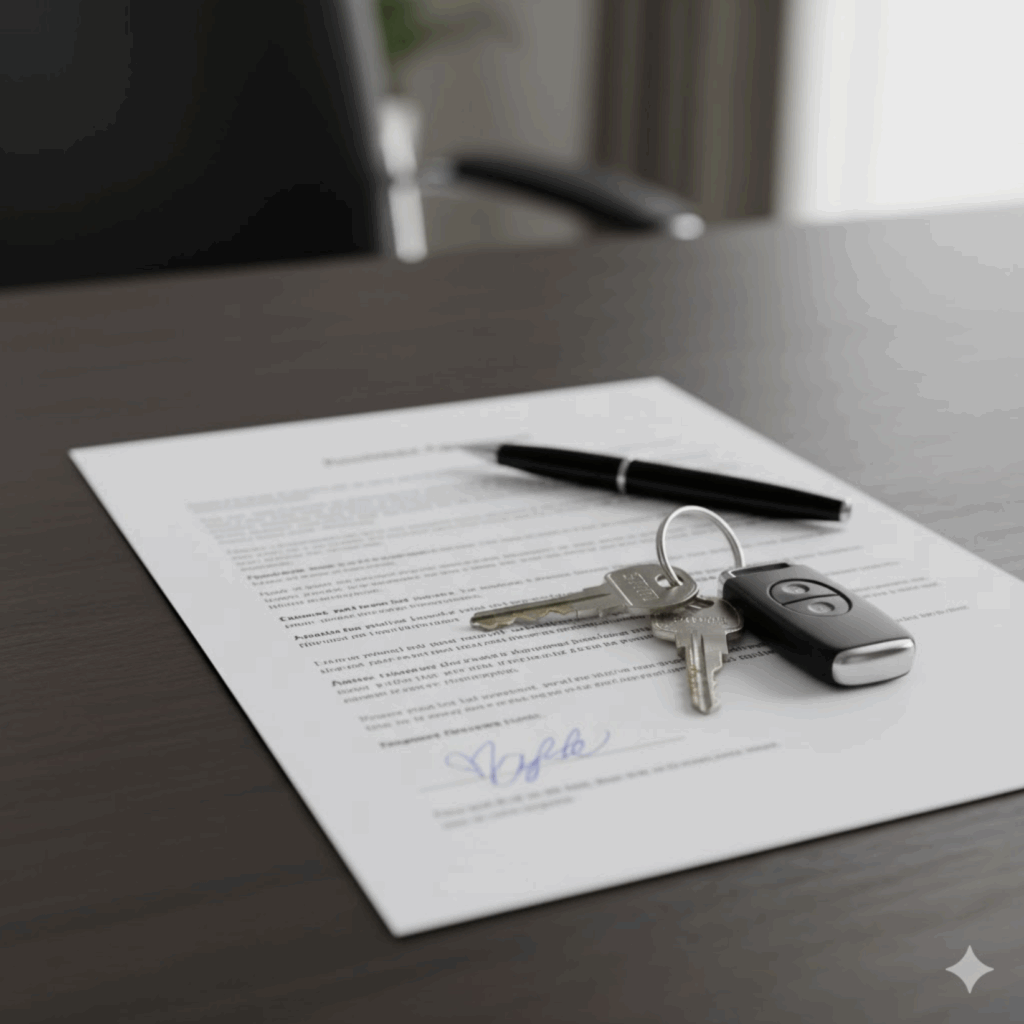 Signed lease document with keys representing rental property protection.