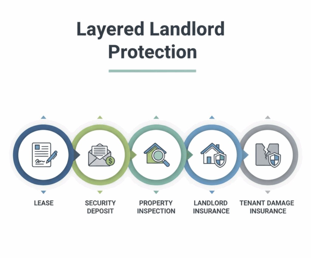 Layered approach to protecting rental property from tenant damage.