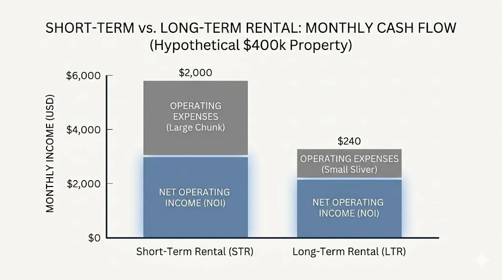 short-term rental vs long-term rental: Monthly cash flow